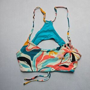 B Swim Blue Pull On Floral Swim Sports Bra Beach Bralette Bikini Top L Large